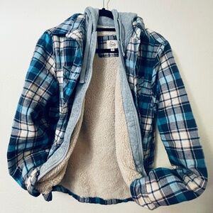 Official Burnside Faux Sherpa Fleece Lined Plaid Zip-Up & Button Up Jacket